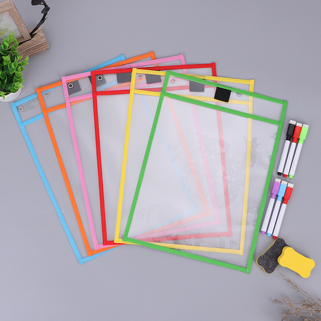 6Pcs Folders For Binderss Clear Reusable Sleeves Dry Erase Sheets